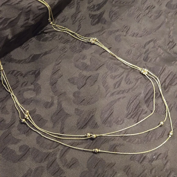 Liz Claiborne Womens Gold Tone Necklace. Long, Chained And Beaded. Signed. - Picture 3 of 6